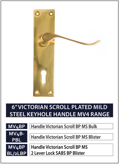6” VICTORIAN SCROLL PLATED MILD STEEL KEYHOLE HANDLE MV4 RANGE